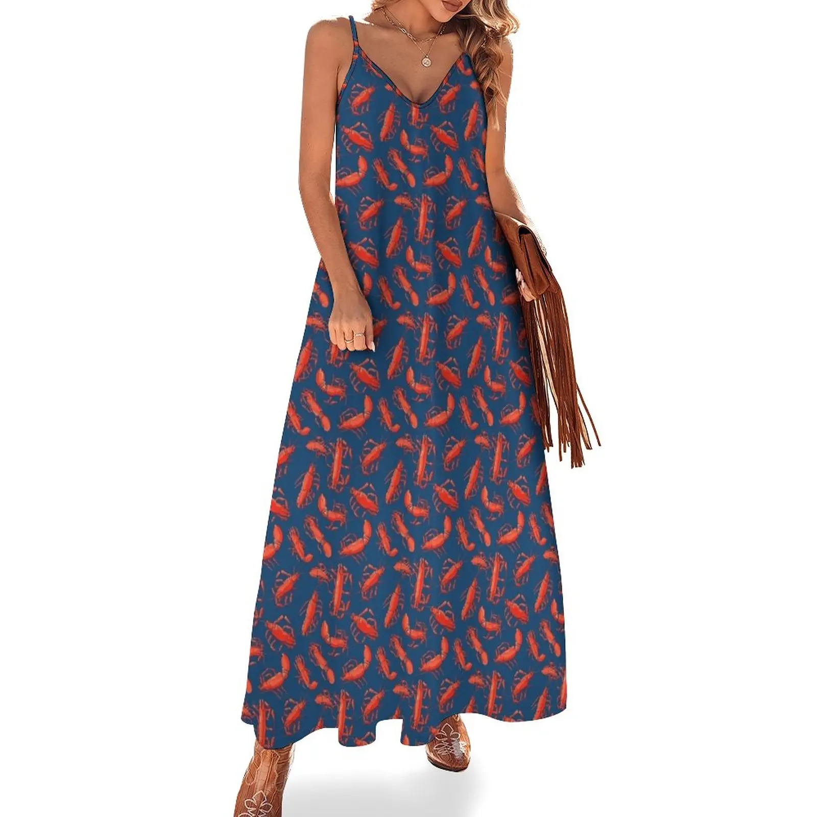 

Blue and Red Lobster Pattern Sleeveless Dress cocktail dresses chic and elegant woman dress