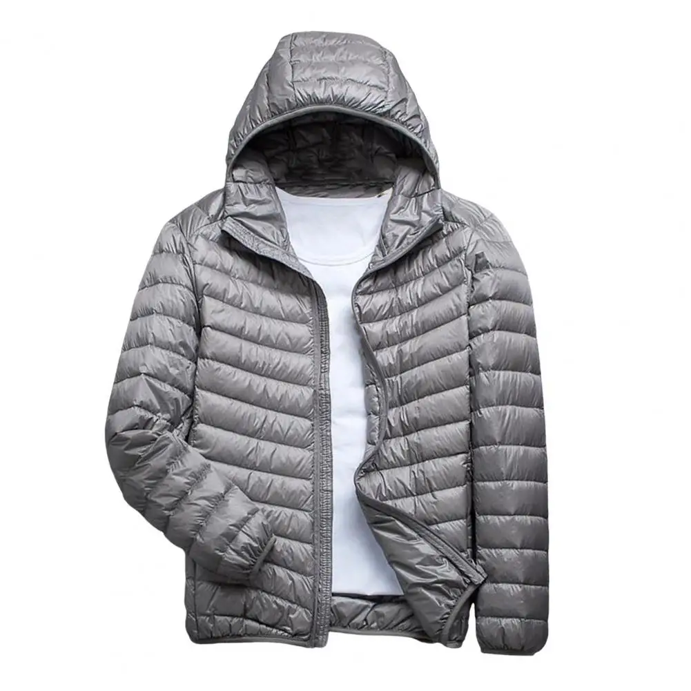 Men Hooded Down Coat Men's Cotton Hooded Down Coat With Side Pockets Long Sleeve Winter Outwear With Full Zipper Closure Thin