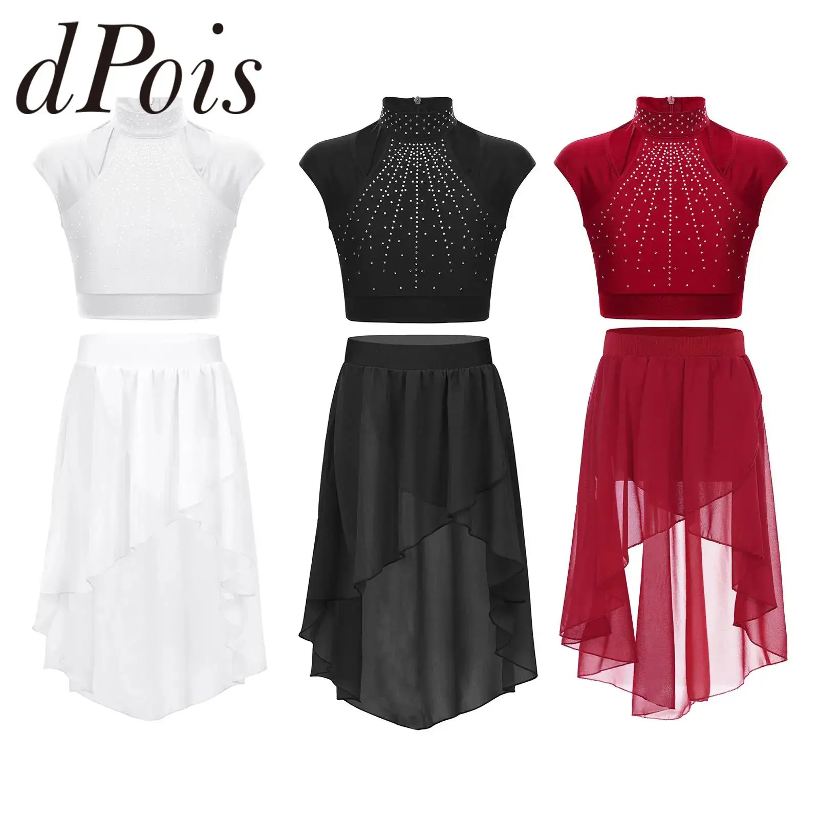 

Children Chiffon Skirt Figure Skating Dress Girl Modern Contemporary Lyrical Dance Costume 2025 Teens Ballet Gymnastics Outfit