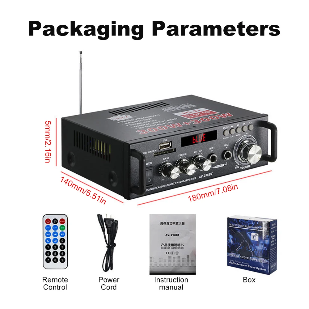 Amplificatore Bluetooth wireless da 600 W 2CH HiFi Audio Stereo AMP di potenza USB FM Radio Car Home Amplificatore subwoofer con telecomando
