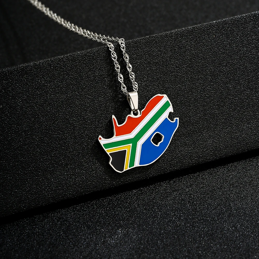 Mode Zuid-Afrika Kaart Vlag Hanger Ketting Rvs Mannen Vrouwen Afrikaanse Kaarten Sieraden Gift