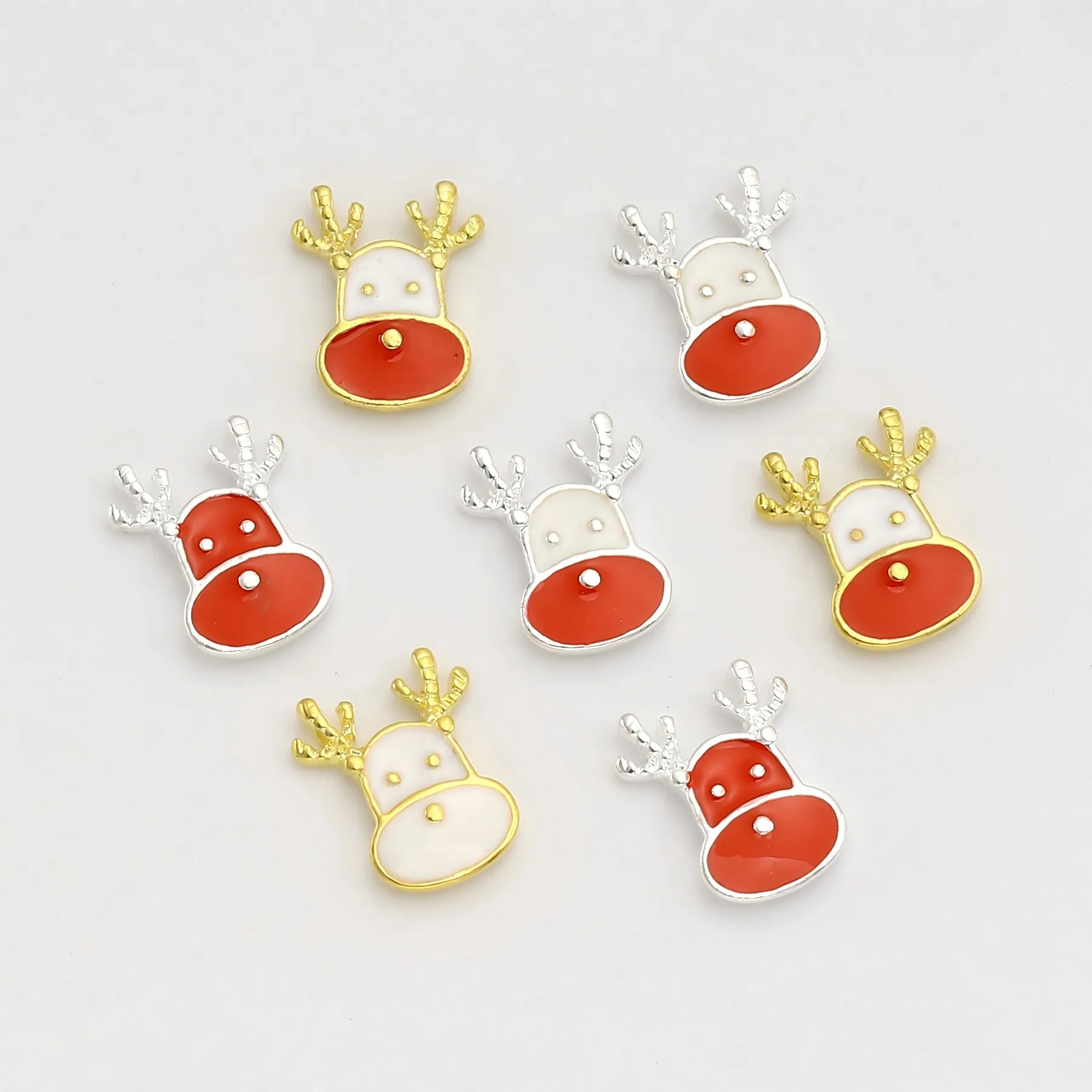 10 pcs 3D Metal Deer Head Series Nail Art Accessories, shiny Rhinestone Crystal Gemstone Oil Drip, Christmas Design Nail charms