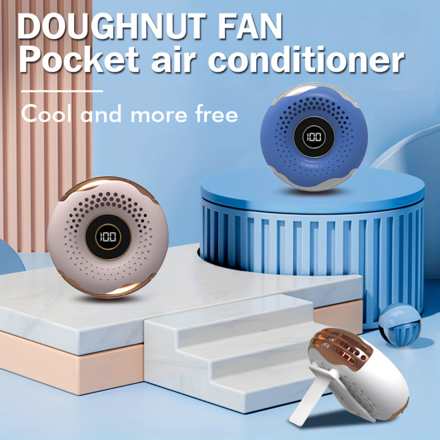 

1PC Portable Wearable Air Conditioner Fan - Rechargeable, LED Display, Button Control, Neck Hanging, Cooling Device for Indoor &