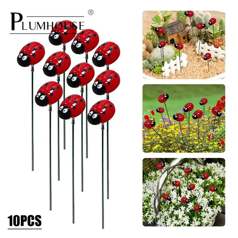 

10PCS Plastic Bunch Of Insect Ladybug Garden Yard Planter Resin Red Ladybug Stakes Decoracion Outdoor Decor Gardening Decoration