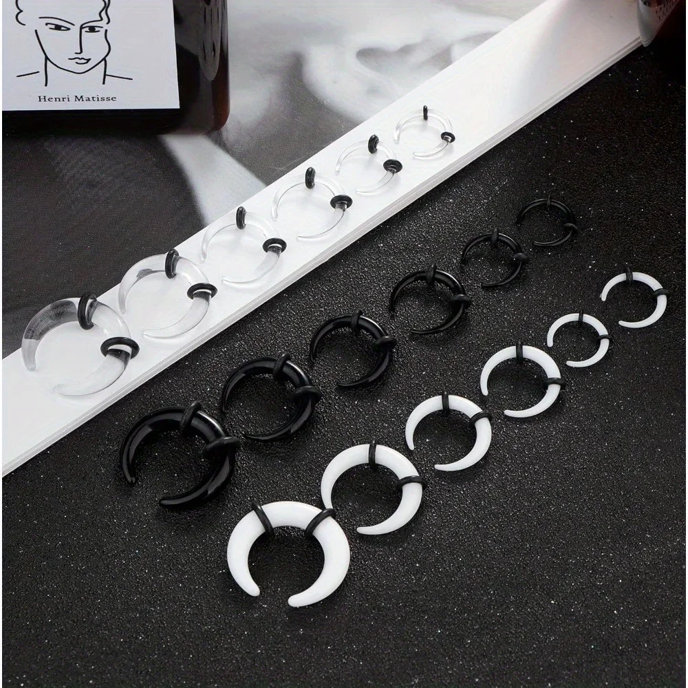 BESTEEL 1Pc Stainless Steel 14G-4G Septum Pincher Taper Septum Ring Acrylic Spike Horseshoe Tunnel Nose Ear Cartilage Stretching