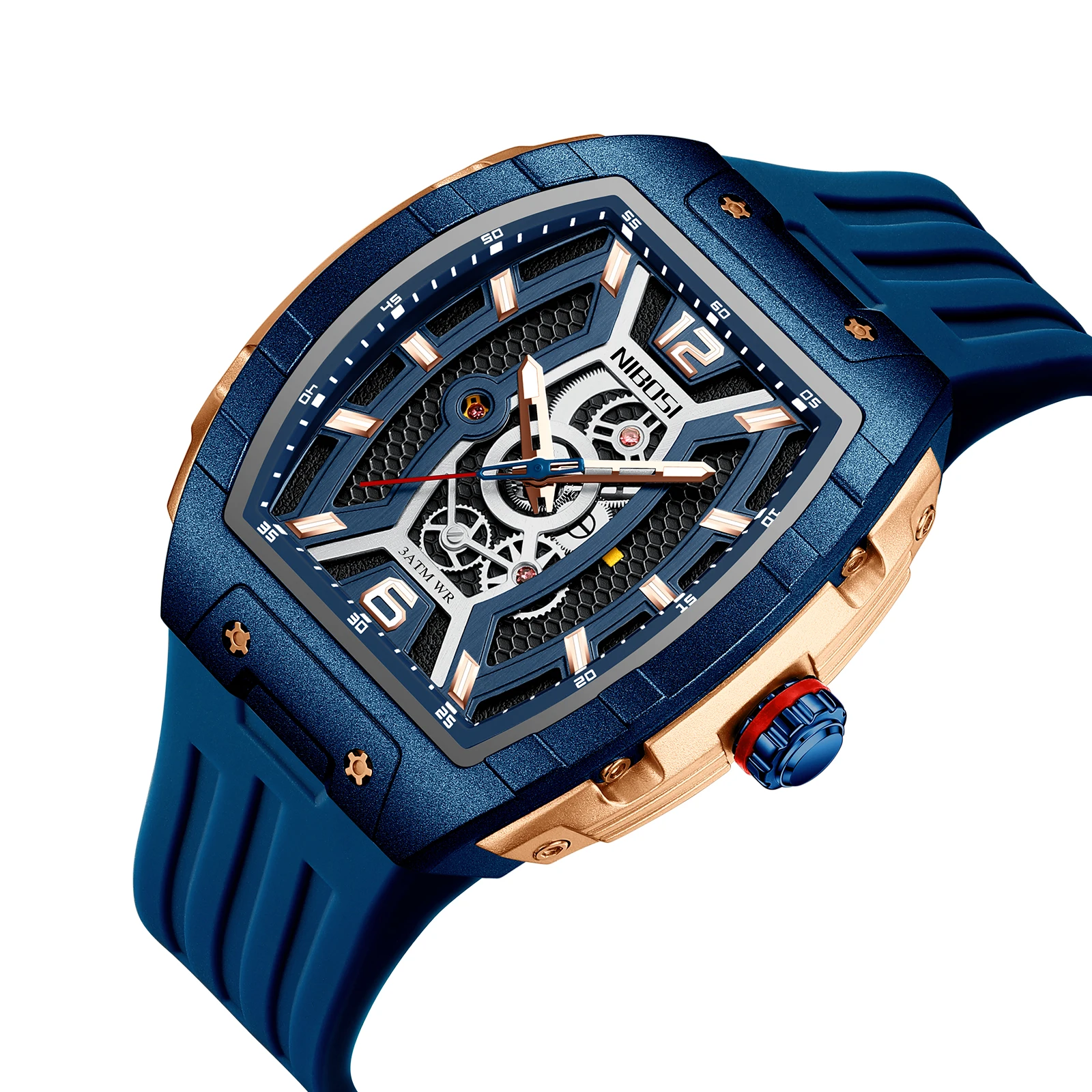 

Мужские часы NIBOSI, повседневные роскошные многофункциональные мужские часы с хронографом и силиконовым ремешком, водонепроницаемые мужские часы 3ATM