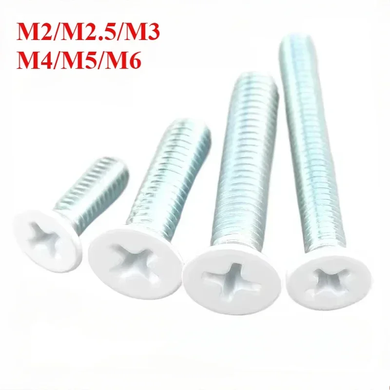 M2 M3 M4 M5 M6 M8 304 Stainless Steel Paint White Screws Chamfered Phillips Flat Head Cross Socket Bolt Thread Nails Furniture