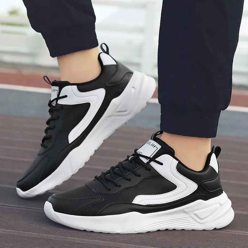 

Fashion Mens Casual Sneakers Outdoor Breathable Running Shoes Leather Lightweight Jogging Sport Shoes Non-slip Man Walking Shoes