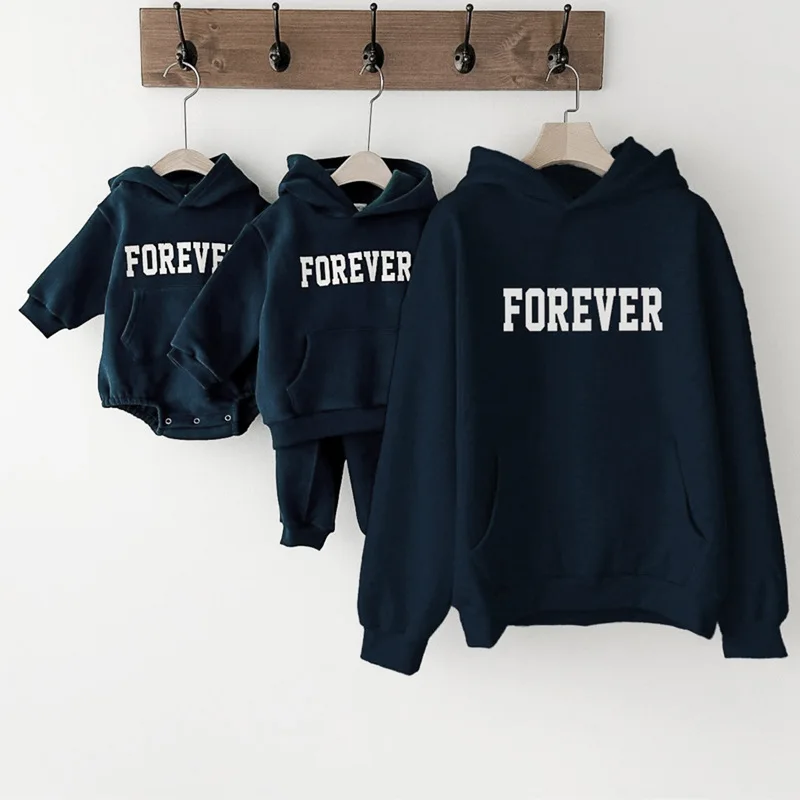 Family Matching Winter Thicken Hooded Hoodie Children Set Father Son Mother Daughter Long-sleeved Sweater Family Party Clothes