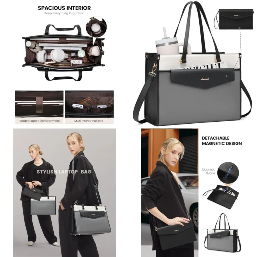 

Laptop Bag for Women, 15.6'' Laptop Tote Purse 2-in-1 Professional Work Bag Business Briefcase with Clutch Purse, Waterproof Le