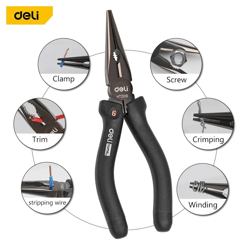 

Deli 6 Inch Pointed Nose Plier Steel Wire Pliers Multifunctional Electrician Labor-saving Household Manual Wire Stripping Pliers