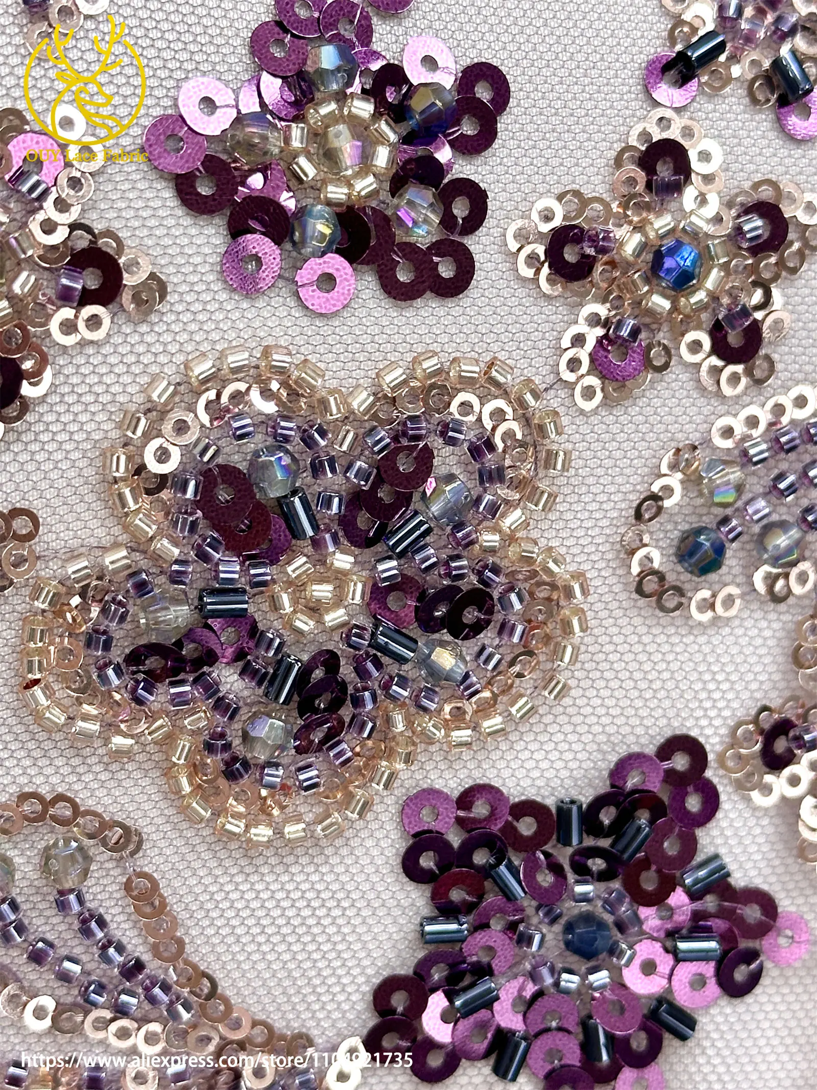 2026 Eleganter französischer Mesh-Spitzenstoff mit Perlen, hochwertiger afrikanischer nigerianischer Pailletten-Tüll-Spitzenstoff für Hochzeitskleider zum Nähen – Detail 11
