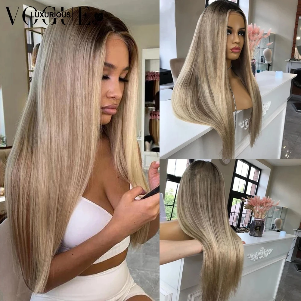 LUXURIOUS Ash Blonde HD Lace Front Wig 13x6 13x4 Ash Grey Highlight Straight Lace Front Wigs Human Hair Transparent Swiss Lace