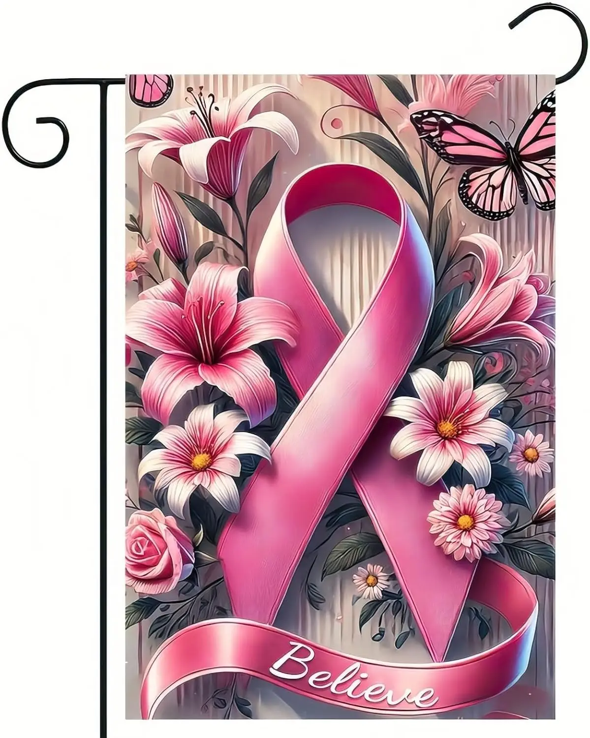 Breast Cancer Awareness Inspirational Garden Flag 12x18 Double Sided Pink Ribbon Decorative Flags Breast Cancer Yard Flag Su GGX