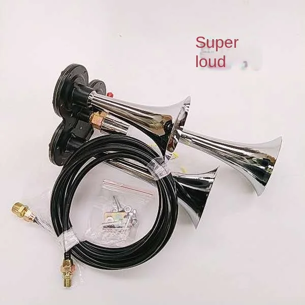 Truck Three Tube Air Horn 24V Super Loud 12V Electric Control Whistle Popping Truck Bus Whistle Universal High Pitch Package