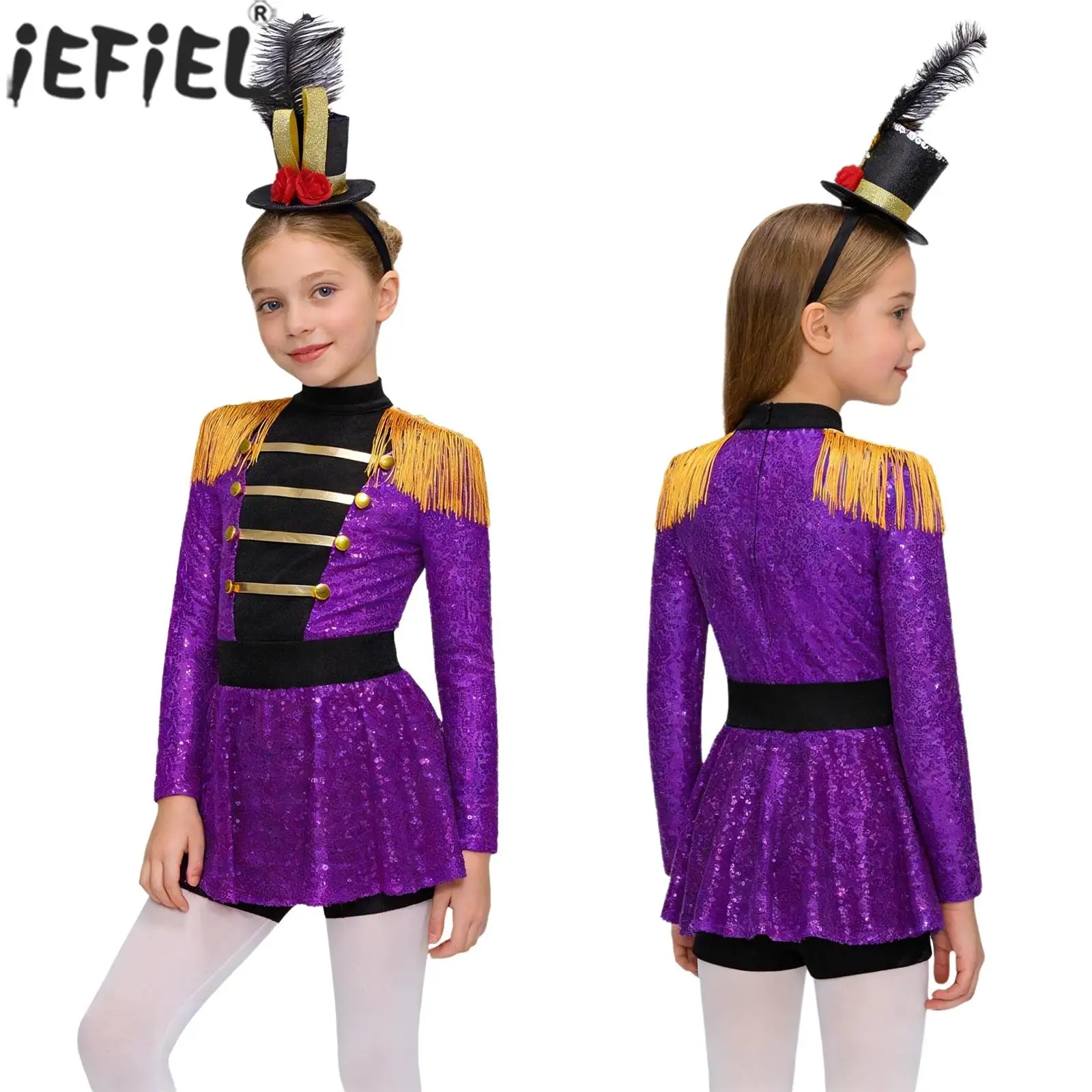 Children Girls Circus Ringmaster Magician Showman Cosplay Bodysuit Dress Halloween Carnival Theme Party Performance Costume