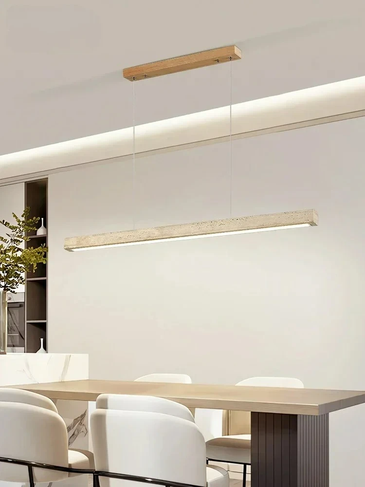 Pendant Lamp Stone Long Strip Chandelier One Line Downlight Restaurant Living Room Office Study Table Light Fixture Wood