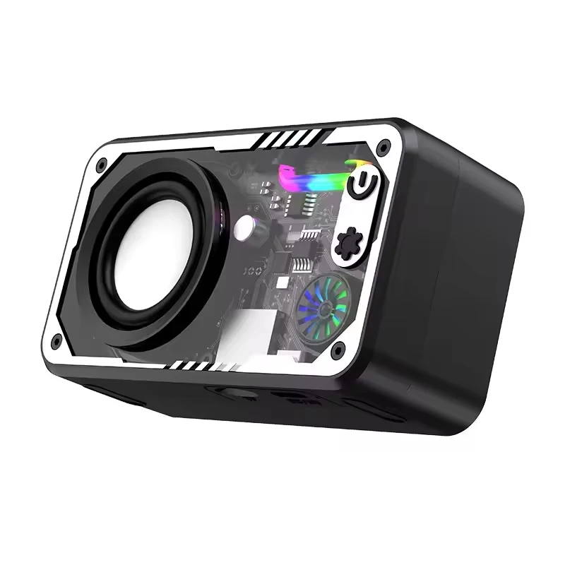 Transparente mecha v1 sem fio bluetooth 5.3 alto-falante som luz ritmo subwoofer estéreo ao ar livre pequeno alto-falante suporta cartão tf