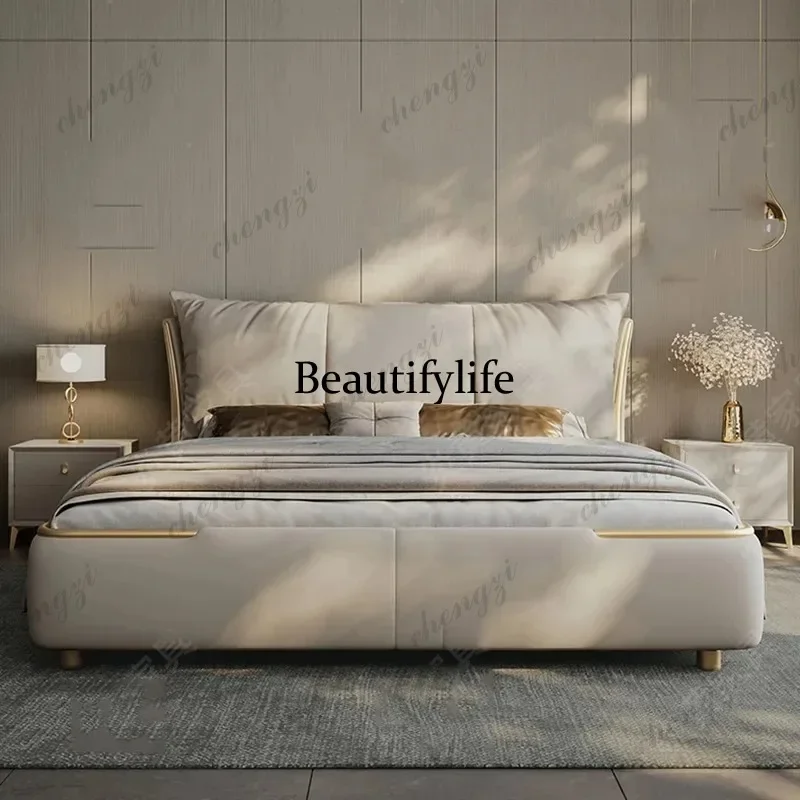 R134 L181 Beige Comforter Bed Frames Luxury Organizer Modern Queen Full Size Double Bed Headboards Storage Lit 2 Personnes Furni