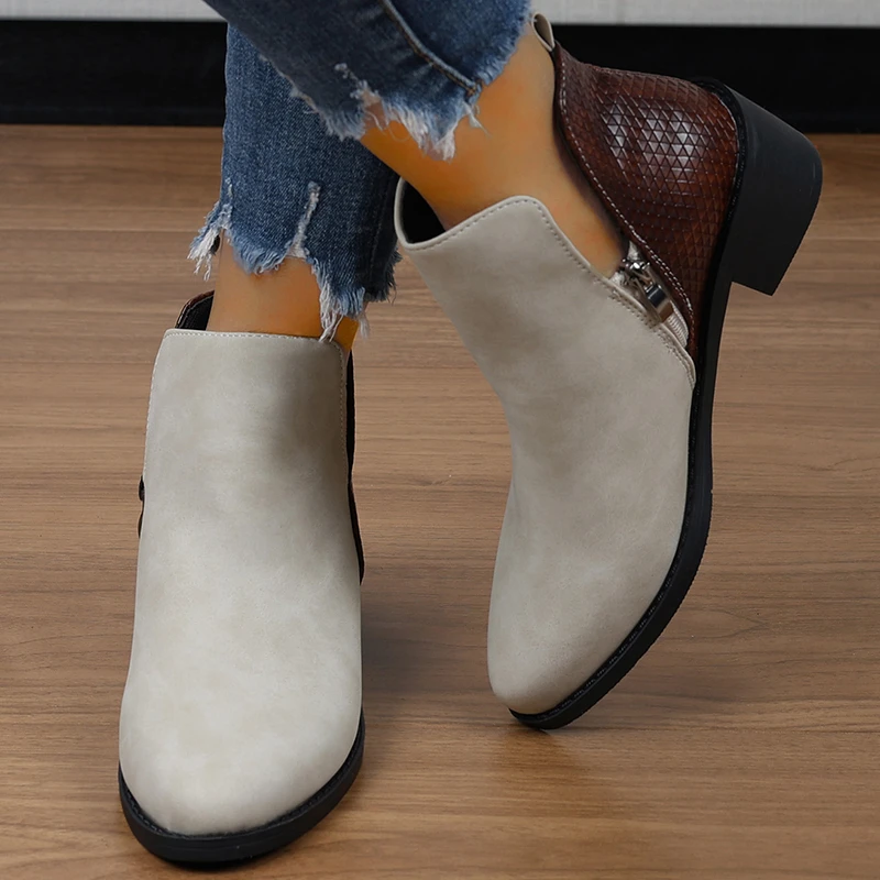 Botas modernas con cremallera lateral para mujer, botines de punta estrecha, Color bloqueado, alta calidad, Otoño e Invierno