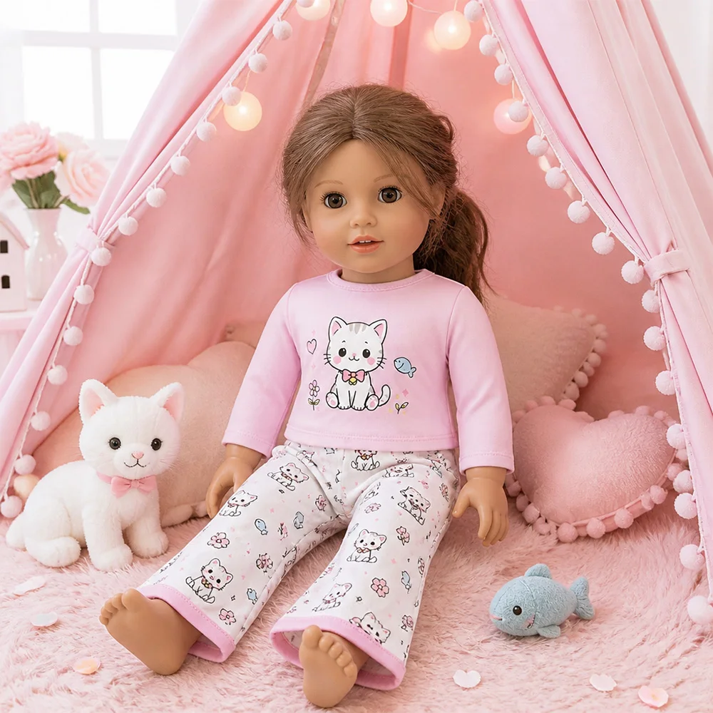 Doll Clothes Animal Pattern Printed Top+Pant For 43Cm Baby Doll Clothes Accessoires&18Inch American Doll Our Generation Girl Toy