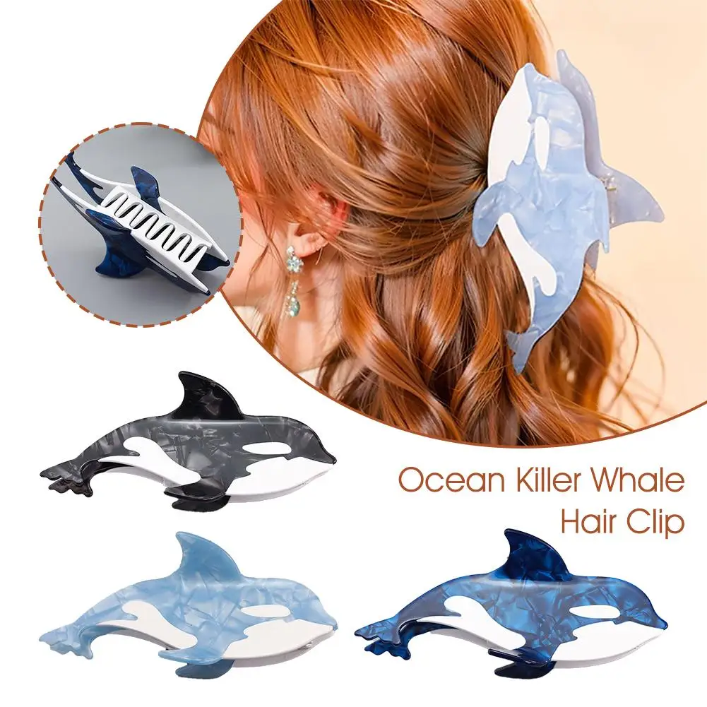 Pinces à cheveux requin marin de dessin animé, pince en acétate de baleine bleue, griffe de crabe, série océan, accessoires de diadème, cadeaux mignons