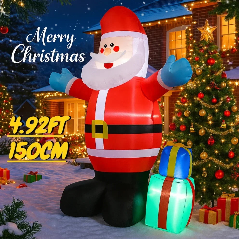 4.92フィートの膨らませるおもちゃサンタクロースギフトボックス、LEDクリスマスデコレーション付き、庭のクリスマス用品、家の装飾、ホリデーギフト