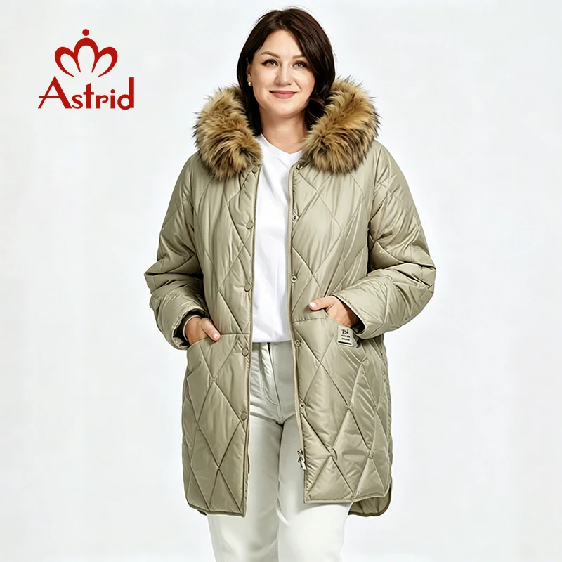 

Astrid Women's Winter Jacket 2023 Plus Size Women Parka Long Down Jackets Hooded Diamond Quilted Coat Female Clothing Split Hem