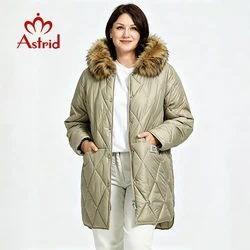 Astrid Women's Winter Jacket 2023 Plus Size Women Parka Long Down Jackets Hooded Diamond Quilted Coat Female Clothing Split Hem