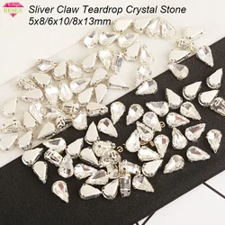 Resen Verkopen Met Verlies 5X8/6x1 0//8X13Mm Sliver Claw Teardrop Crystal Stones Plaksteen glas Strass Voor Diy Kledingstuk Accessoires