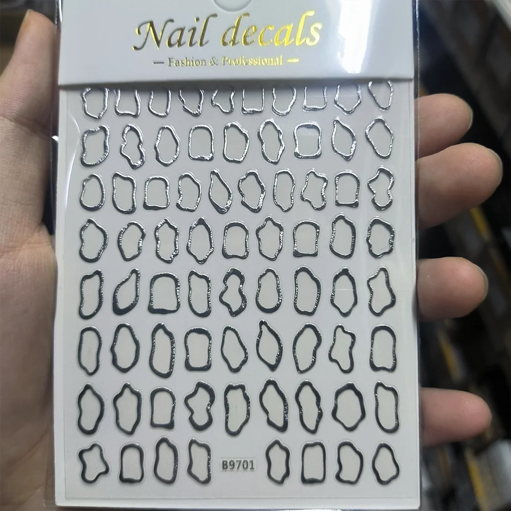 1 قطعة ثلاثية الأبعاد إطار غير منتظم مجوف مسمار الفن ملصق الليزر هندسية مربع ذاتية اللصق مسمار الشارات إطارات معدنية مانيكير المتزلجون و