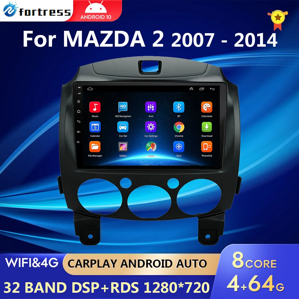 4G 64G Android 13 Radio de Voiture pour Mazda 2 2007-2014 avec Carplay sans Fil Android Auto,Écran 9 Pouces Radio Bluetooth GPS Navigaiton WiFi FM/RDS Caméra de Recul