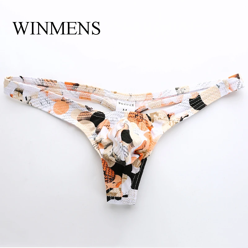 Adult Men' Cotton Stretch Thongs T-back Mini Underwear Floral Flying Bird Pouch Jockstraps T Panties Gay Sexy G Strings Lingerie