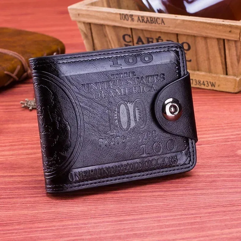 Men\'s Money Pattern Leather Wallet with Zipper & Coin Pocket – Unique and Practical Gift for Men