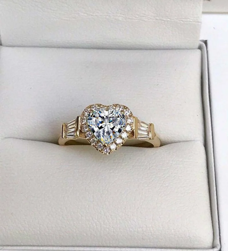 Elegant Noble Gold Color Heart Ring for Women Fashion Inlaid White Zircon Stones Wedding Rings Bride Engagement Jewelry view 3