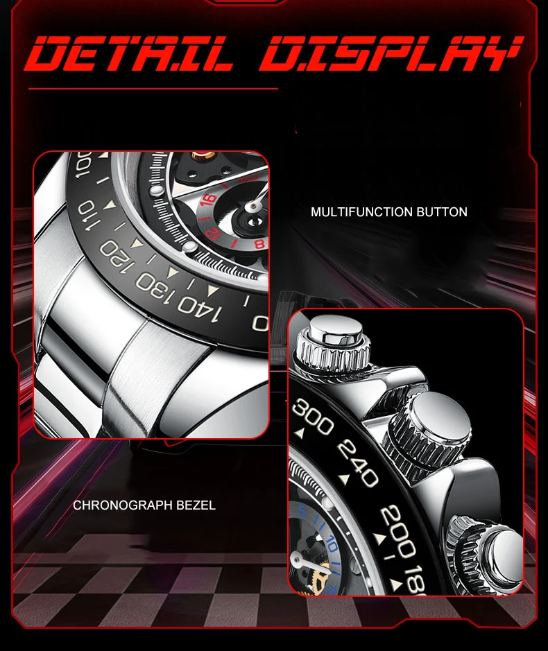 ساعة مارك فيرويل أوتوماتيكية للرجال 40 ملم ساعة يد ميكانيكية 30 متر مقاومة للماء هيكل عظمي مضيء تاريخ الأسبوع 24 ساعة