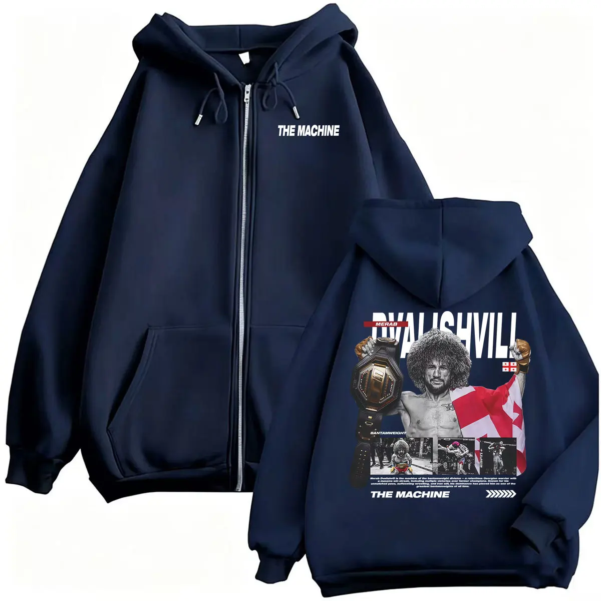 Merab Dvalishvili The Machine Fan Gifts Zipper Hoodies Men's Violence Aesthetics Sweatshirts Jacket Vintage Casual Zip Up Hoodie
