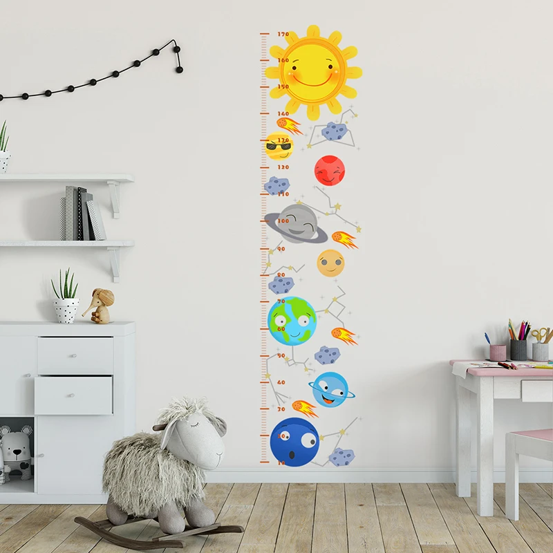 Planet Sun Height Measure Wall Sticker for Kids Rooms Child Growth Ruler Stickers Gauge Growth Chart Classroom Mural Decals