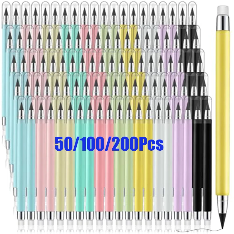 50-100-200本-インクレス永久鉛筆-再利用可能な永久筆記鉛筆-消しゴム付き