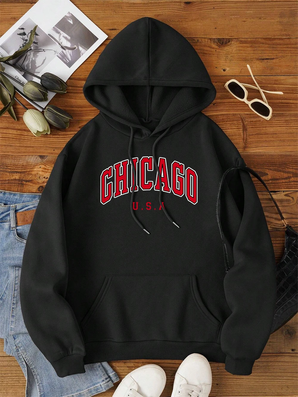 Chicago Usa City Letter Graphic Men Women Clothing Autumn Fleece Streetwear Pattern Loose Sweatshirt Warm Couple Hoodies