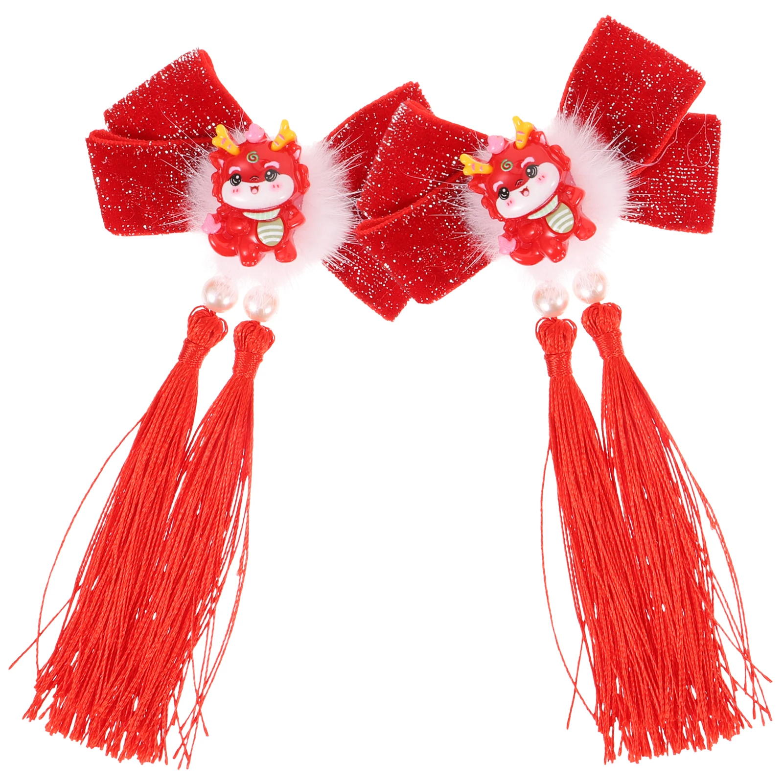 

1Pair Cute Hair Clips for Women Bow and Tassel Design Dragon Pattern Lightweight Comfortable Wear Hairpins for Teens Girls