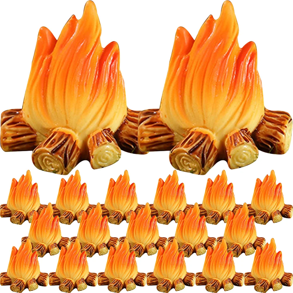 20 Pcs Fire Ornaments Faux Fireplace Miniature Bonfire Furniture Model Fake Campfire Decoration Resin Landscaping Micro