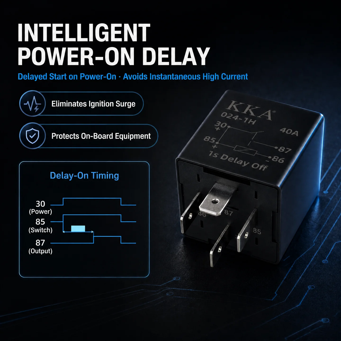 KKA-Delay On Relay 24V 40A 4P Relay 1S 3S 6S 10S Delay On Relay Start Preheating Starter protection