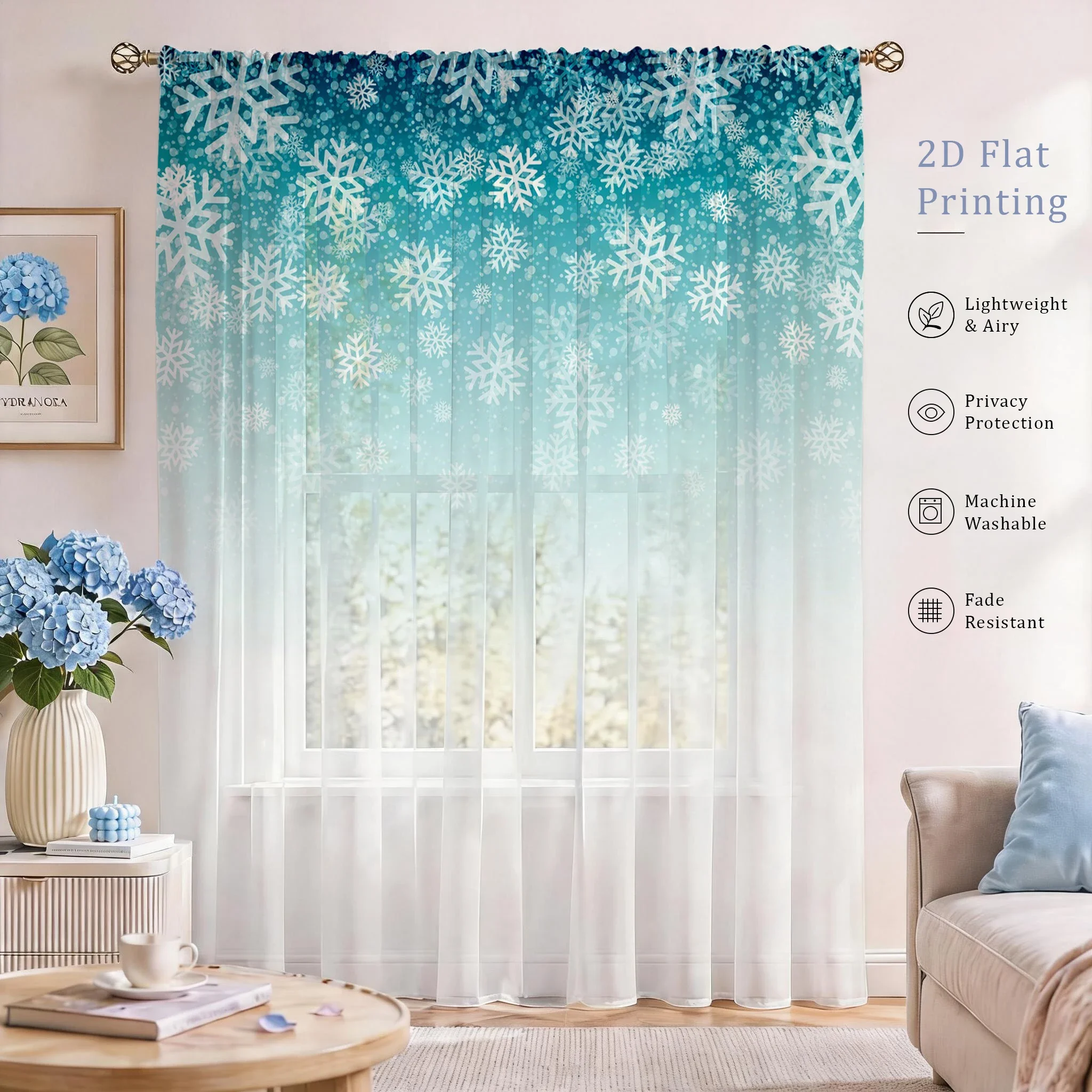 Floral Gradient Sheer Curtain, Good Quality Light Reducing Privacy Voile for Living/Bedroom/Kids Room,Mother's Day Gift