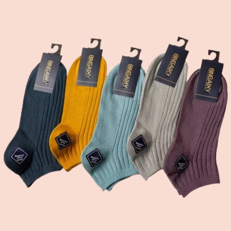 5 Pairs Short Socks Double-needle Shallow Socks Solid Color Classic Business 2024 New Cotton High Quality Solid Color Socks