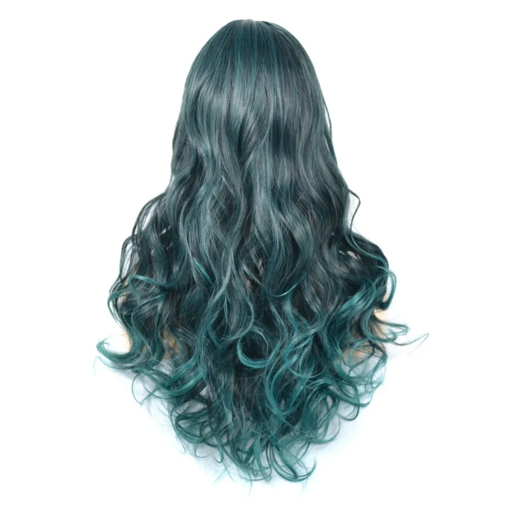 Long Wig Fashion European and American Style Synthetic Hair Dream Green Water Ripple Curly Cosplay Party Daily Use Head Cover