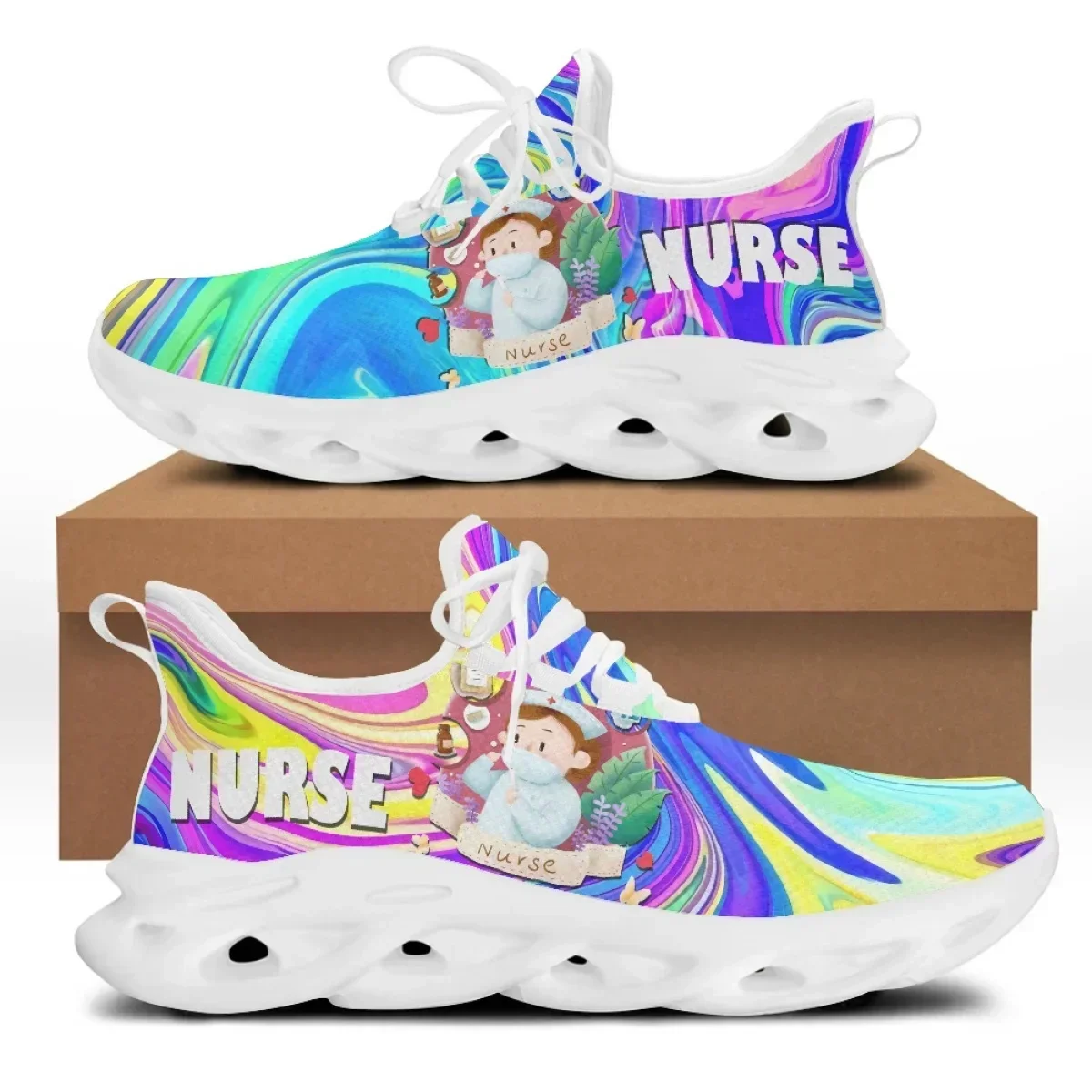 

Custom Chrismas Snowman Nuring Design Womens Ladies Casual Footwear Hospital Print Lightweight Mesh Flats Chunky Sneaker 2022