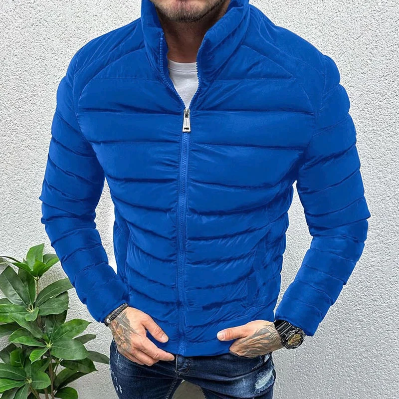 Fall Winter Warm Down Jacket For Men Casual Pure Color Slim Long Sleeve Slim Fit Cotton Padded Coat Mens Leisure Zipper Jackets