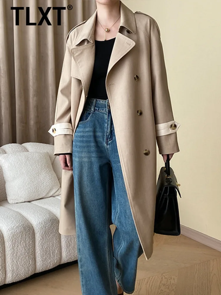 

TLXT элегантные женские минималистичные ветрозащитные двубортные пальто с лацканами и длинными рукавами, женские весенние пальто 202, новинка XK1247