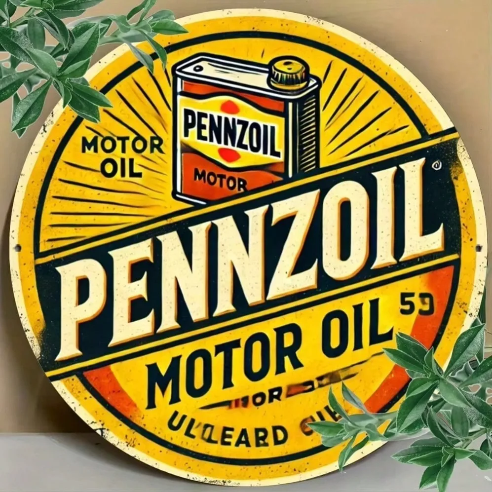 لوحة فنية جدارية من الألومنيوم بزيت المحرك Pennzoil العتيق - تصميم أصفر وأسود، ديكور للمرآب Man Cave Bar Cafe